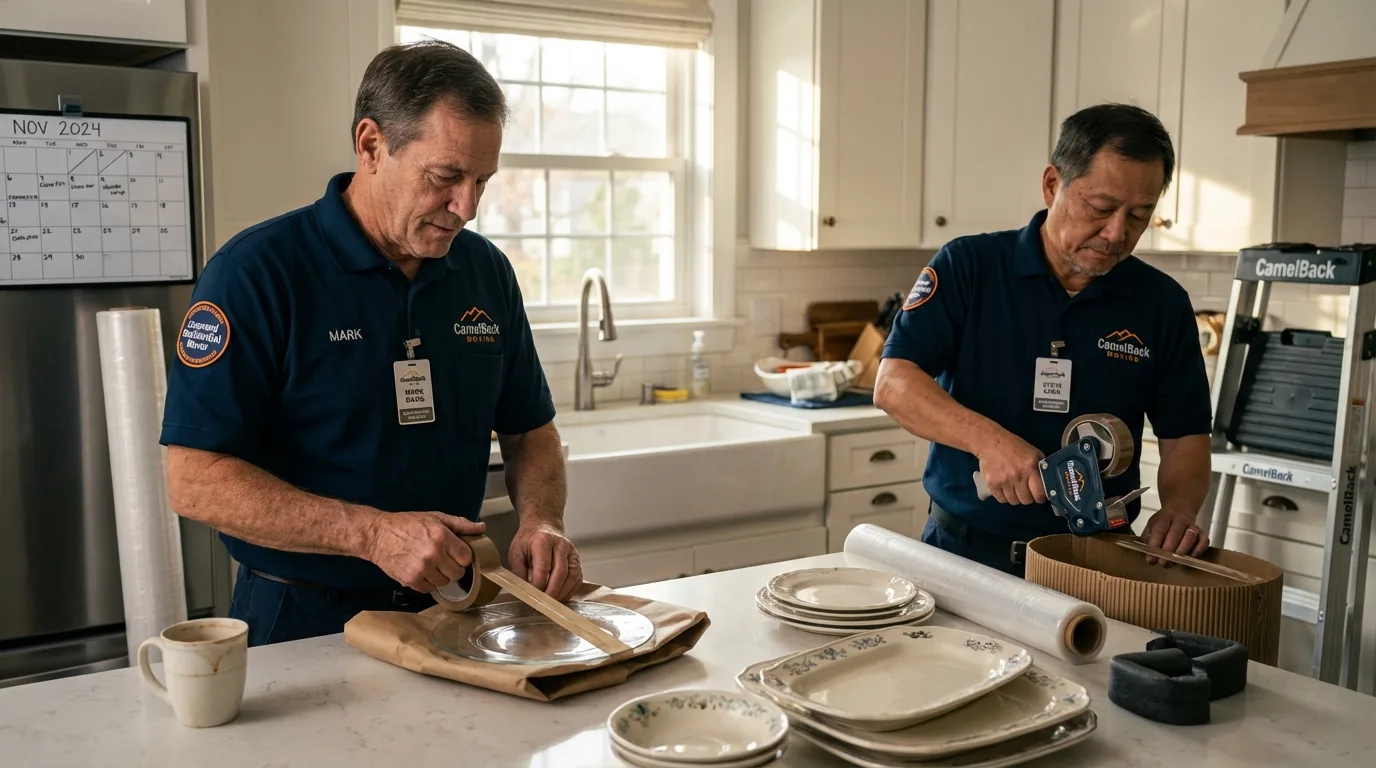 Professional crew packing kitchen dishware in Mound, MN